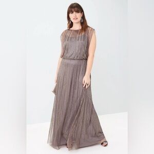 Adrianna Papell Shimmering Silver Maxi Dress
